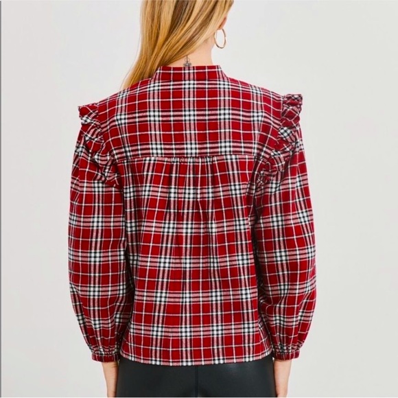 NWT Something Navy Flannel Plaid Ruffle Shirt Sz XL - Picture 5 of 11